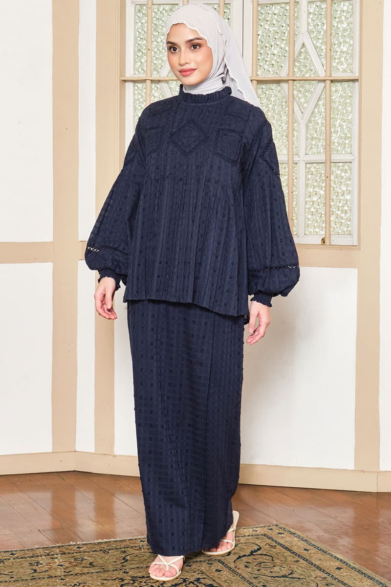 COTTON Velira Blouse & Skirt - Midnight Blue - Image 1