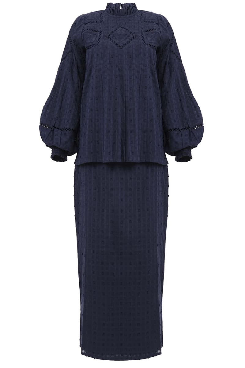 COTTON Velira Blouse & Skirt - Midnight Blue - Image 2