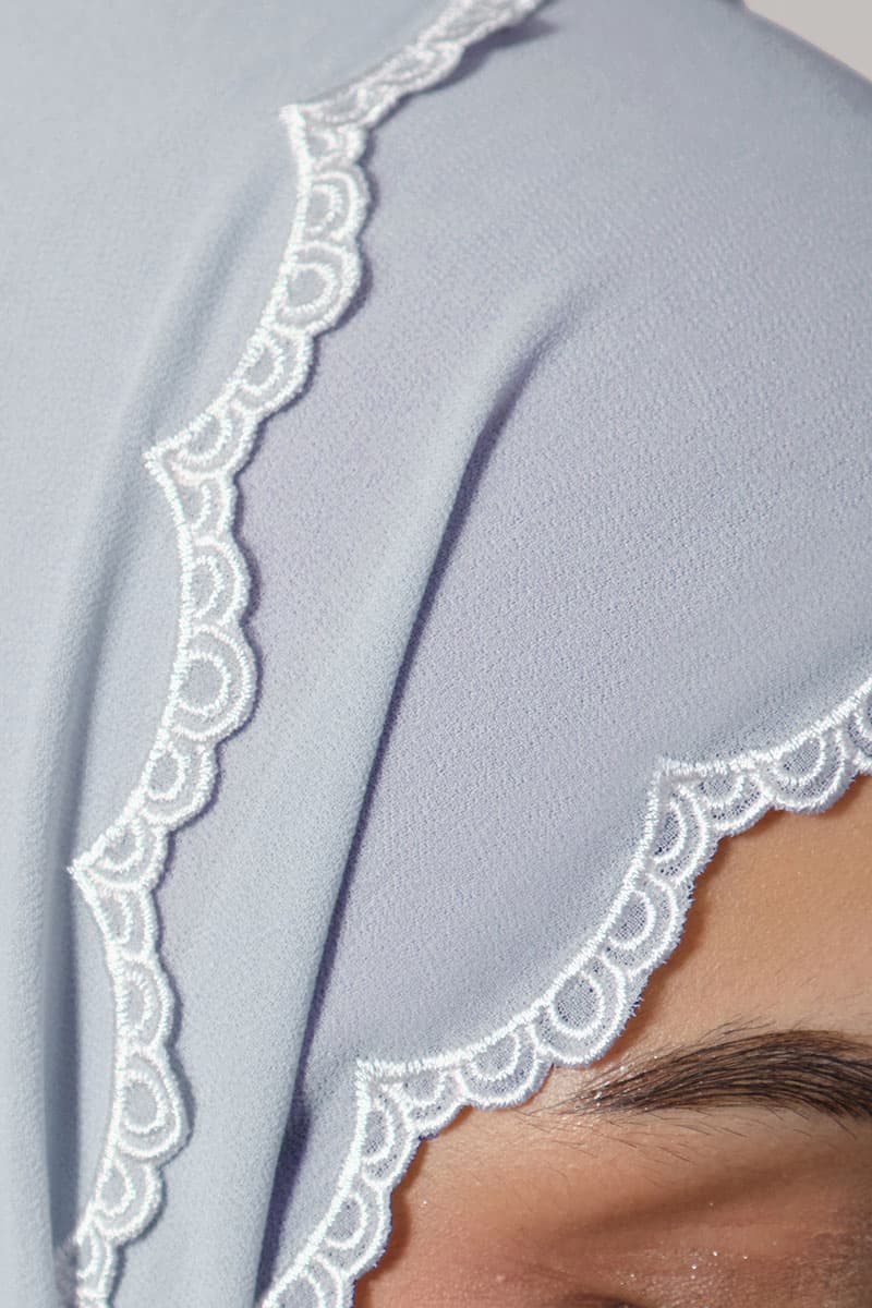Lilita Embroidered Scallop Headscarf - Ash Blue - Image 3