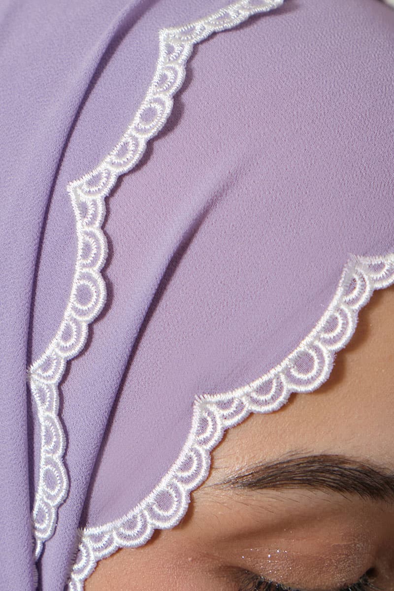 Lilita Embroidered Scallop Headscarf - Dusty Lavender - Image 3