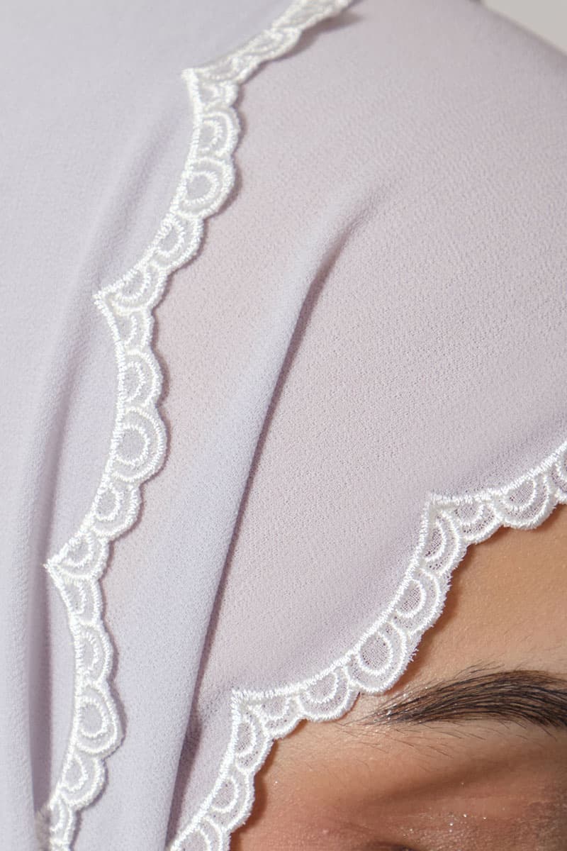 Lilita Embroidered Scallop Headscarf - Light Grey - Image 3