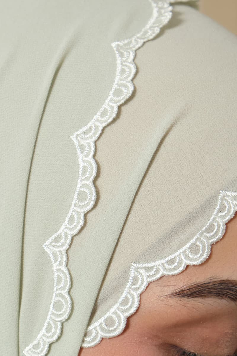 Lilita Embroidered Scallop Headscarf - Soft Mint - Image 3