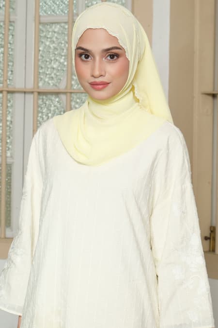 Lilita Embroidered Scallop Headscarf - Lemonade