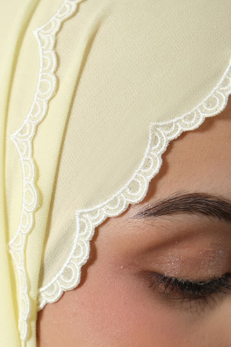 Lilita Embroidered Scallop Headscarf - Lemonade - Image 3