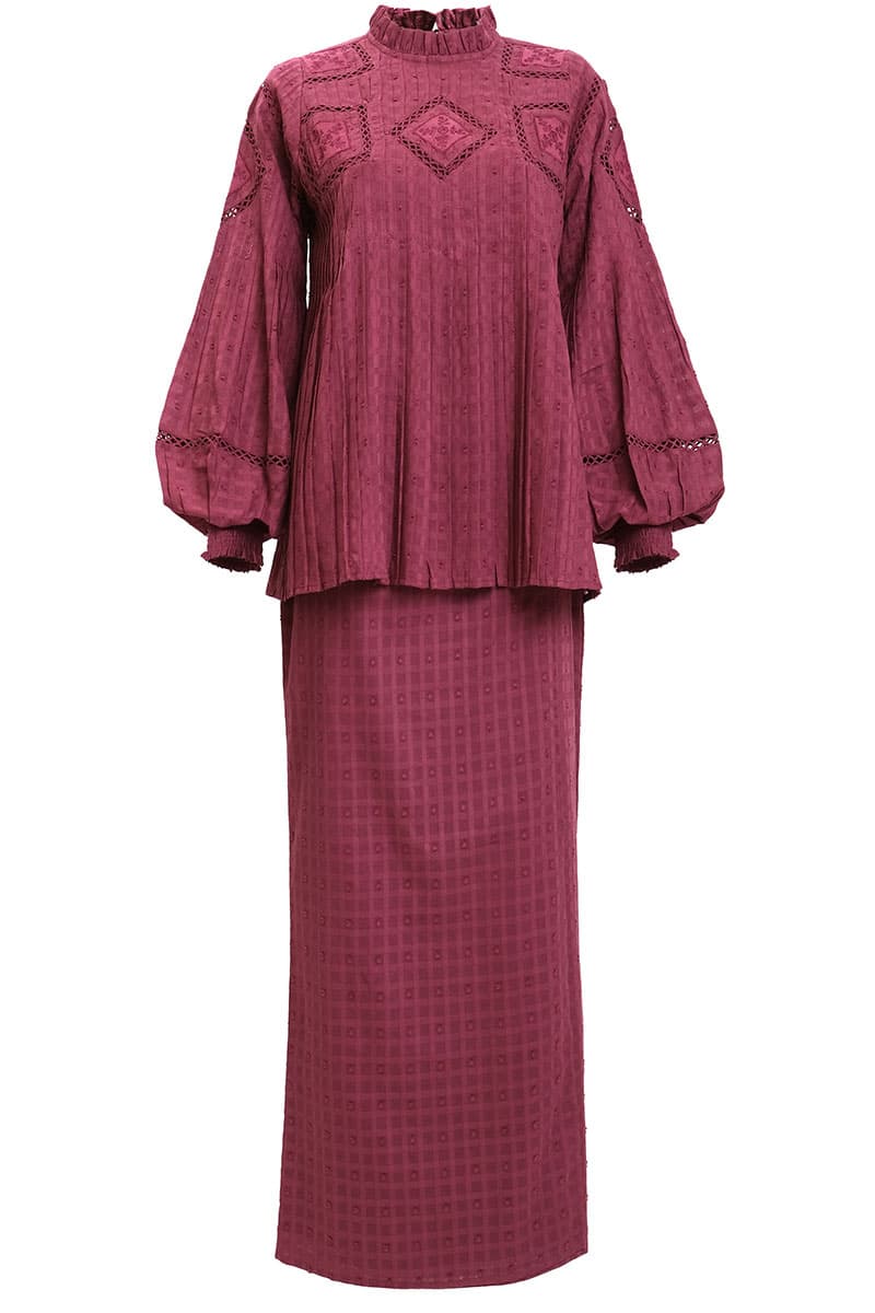 COTTON Velira Blouse & Skirt - Burgundy - Image 2