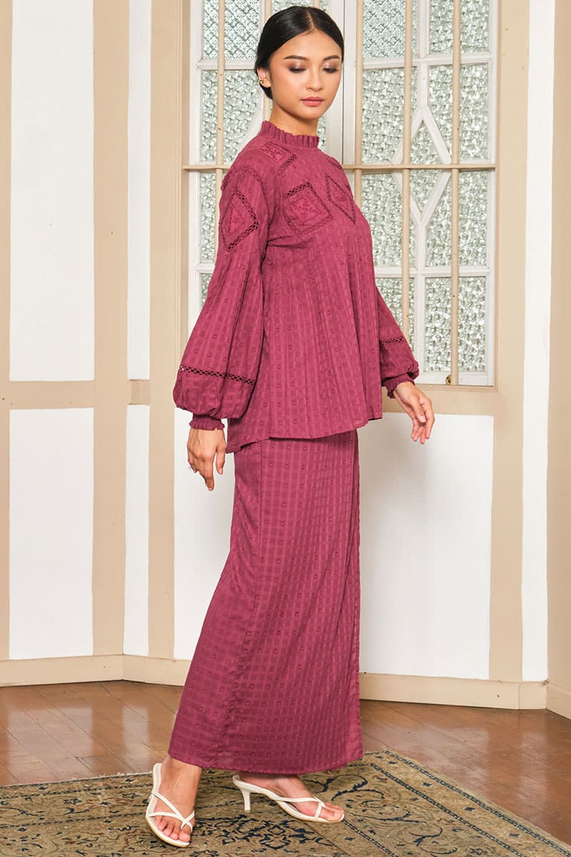 COTTON Velira Blouse & Skirt - Burgundy - Image 3