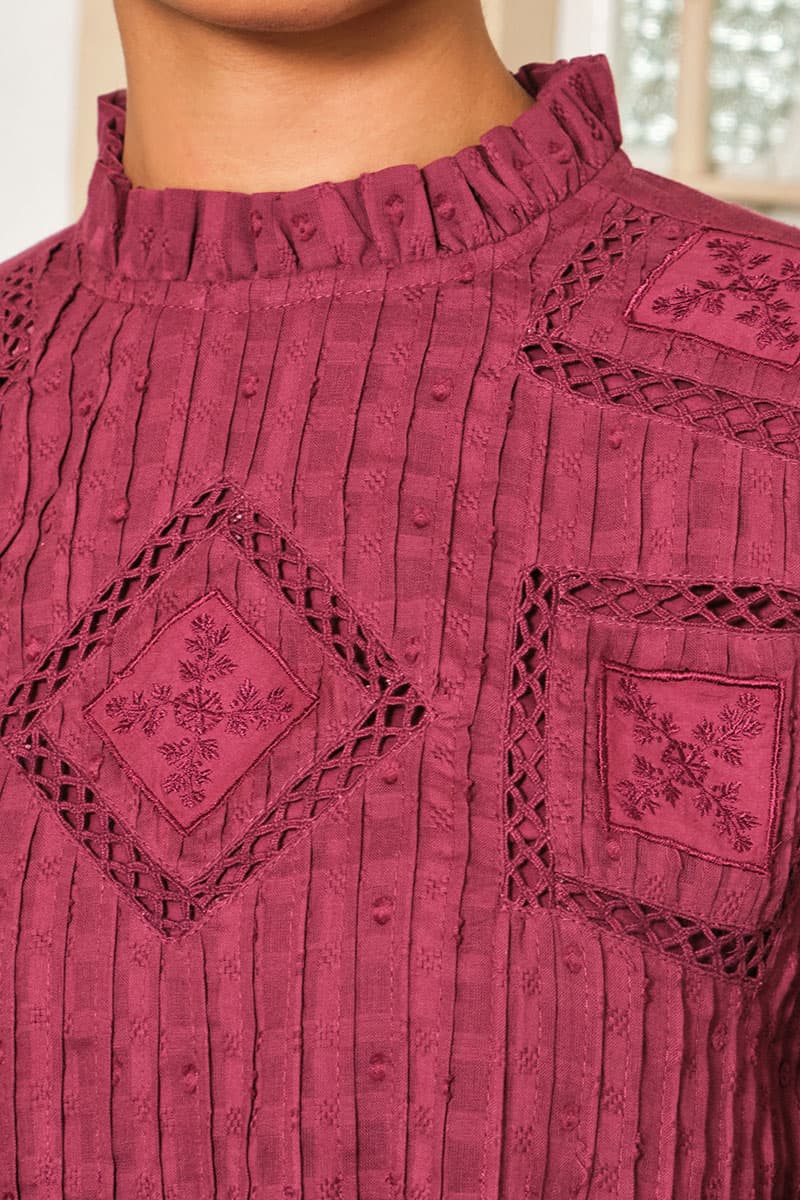 COTTON Velira Blouse & Skirt - Burgundy - Image 5