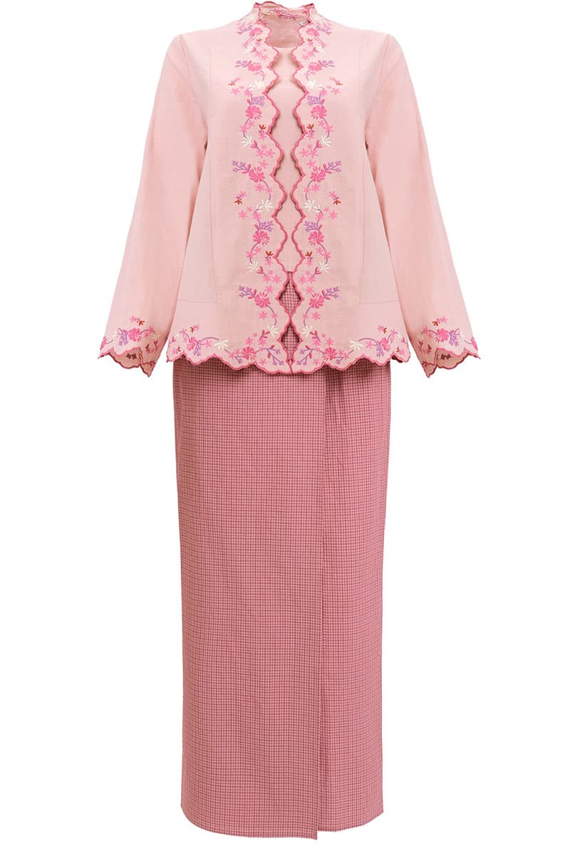 COTTON Efrytra Blouse & Skirt - Powder Pink/Rose Check - Image 2