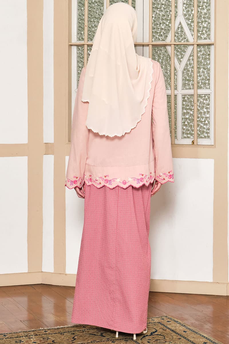 COTTON Efrytra Blouse & Skirt - Powder Pink/Rose Check - Image 4