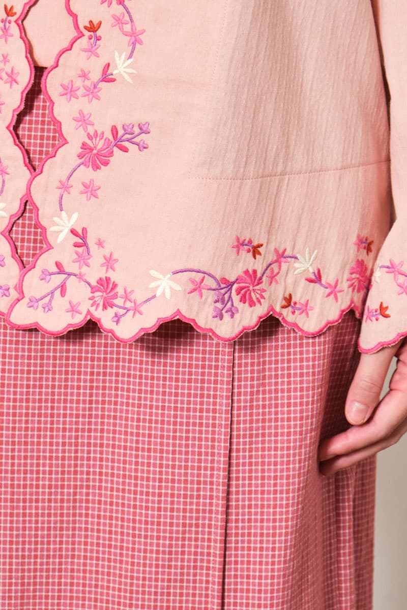 COTTON Efrytra Blouse & Skirt - Powder Pink/Rose Check - Image 6