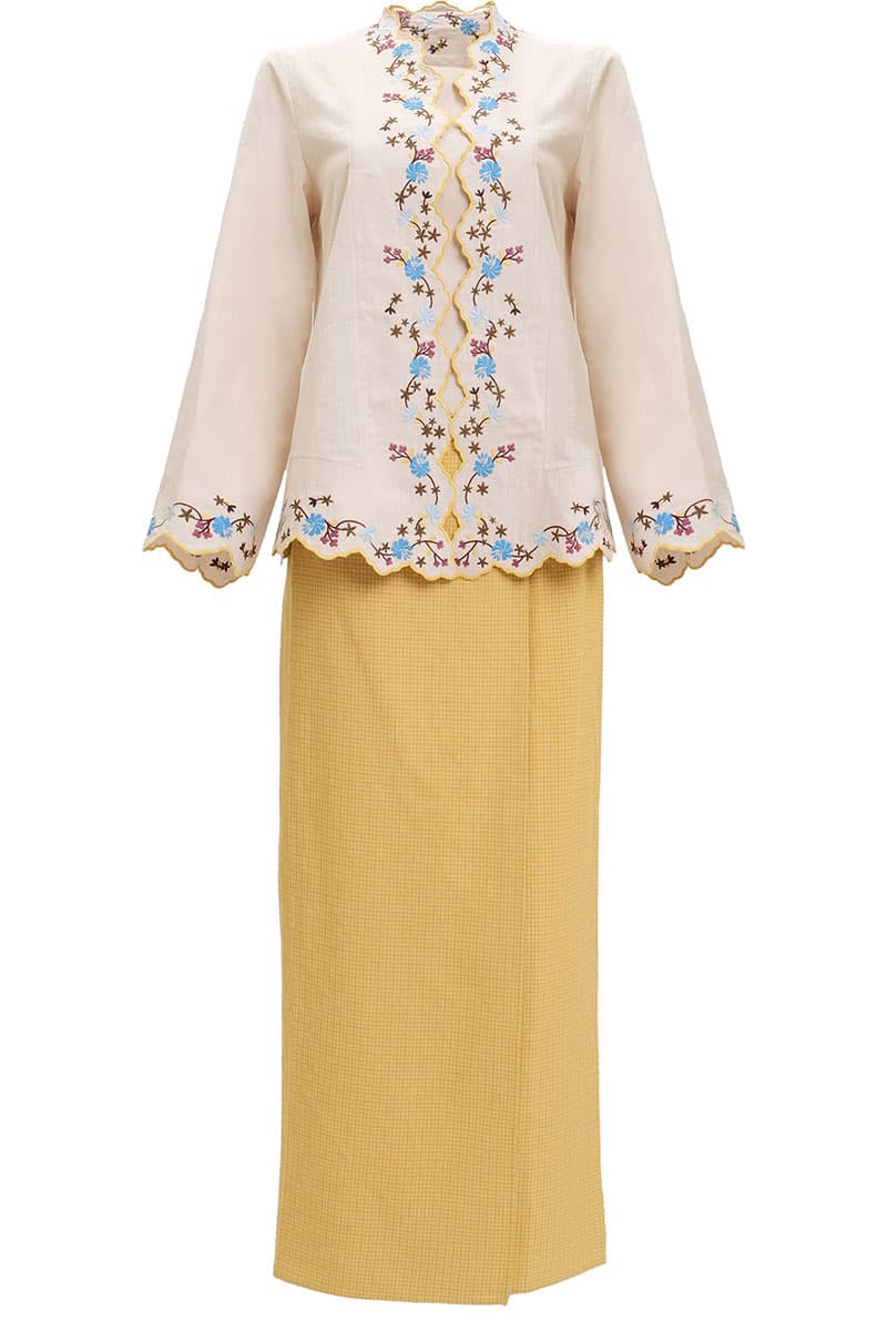 COTTON Efrytra Blouse & Skirt - Beige/Mustard Check - Image 2