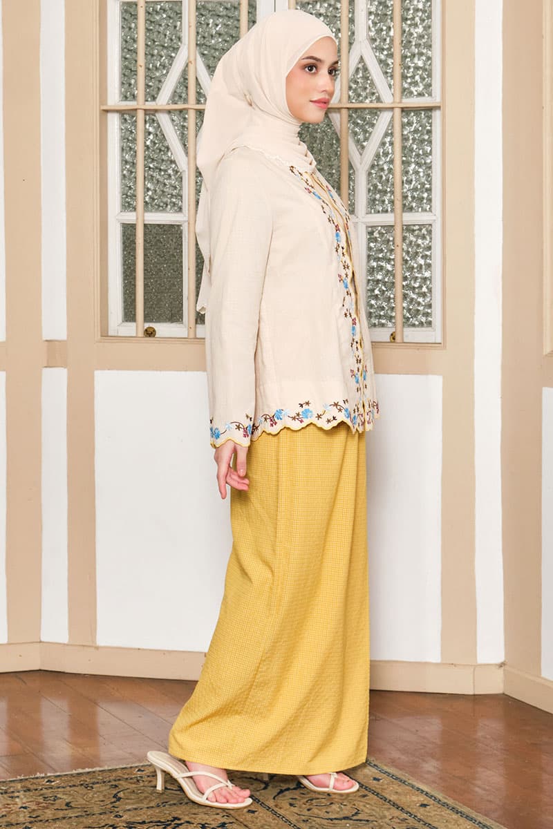 COTTON Efrytra Blouse & Skirt - Beige/Mustard Check - Image 3