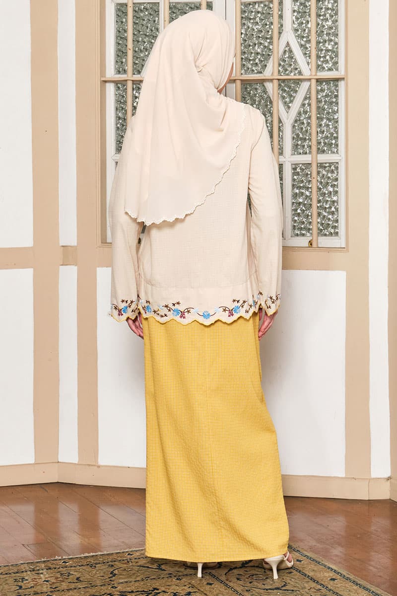 COTTON Efrytra Blouse & Skirt - Beige/Mustard Check - Image 4