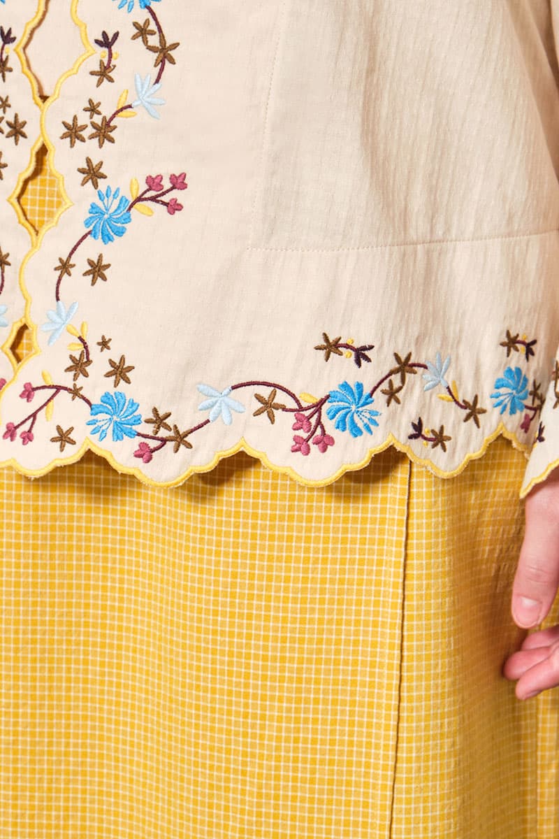 COTTON Efrytra Blouse & Skirt - Beige/Mustard Check - Image 6