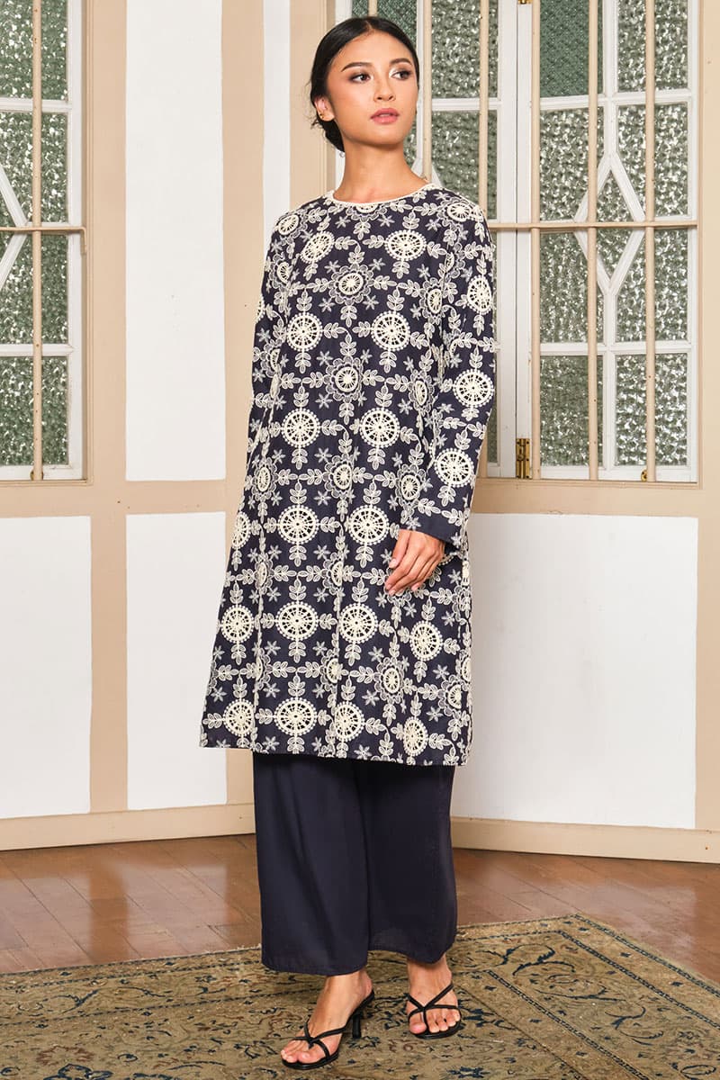 COTTON Alunira Blouse & Skirt - Midnight Blue - Image 1