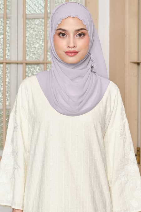 Kalyani Embroidered Scallop Headscarf - Dusty Lilac
