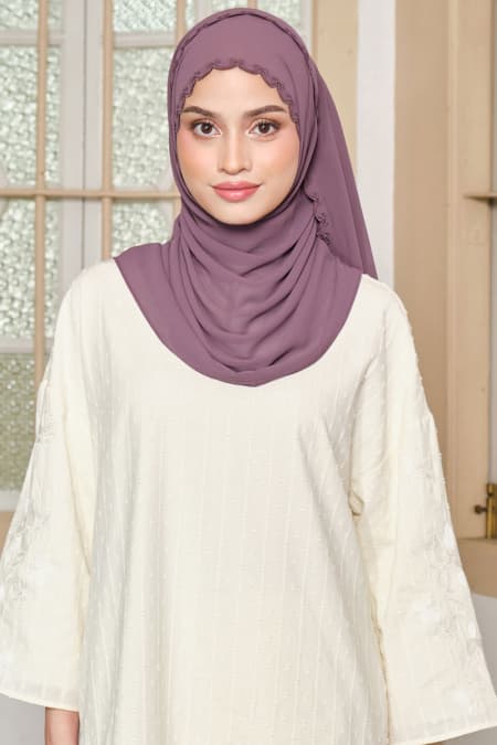 Kalyani Embroidered Scallop Headscarf - Elderberry