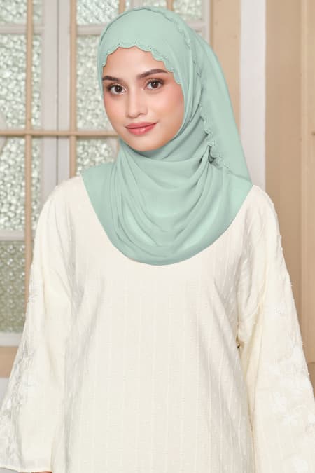 Kalyani Embroidered Scallop Headscarf - Soft Mint