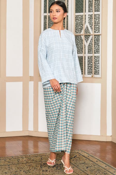 COTTON Calysta Blouse & Skirt - Mint/Brown/Teal Plaid