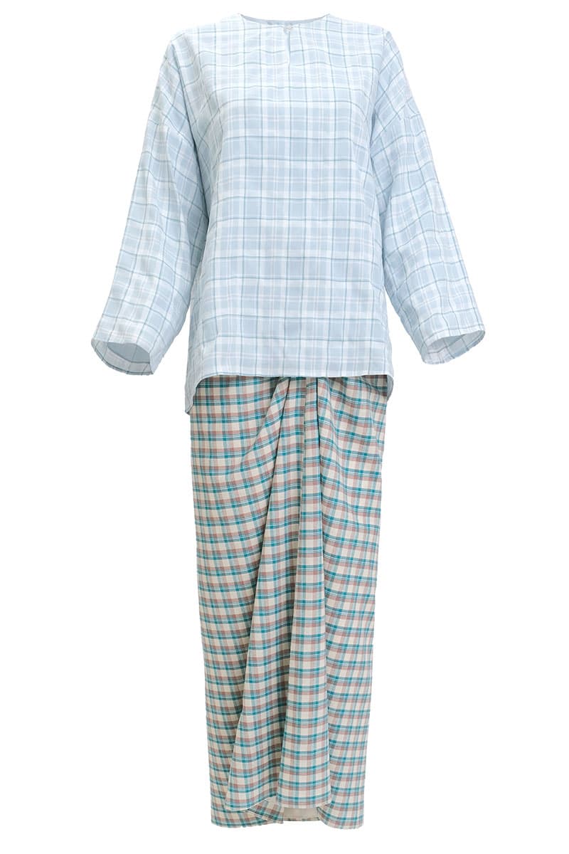 COTTON Calysta Blouse & Skirt - Mint/Brown/Teal Plaid - Image 2