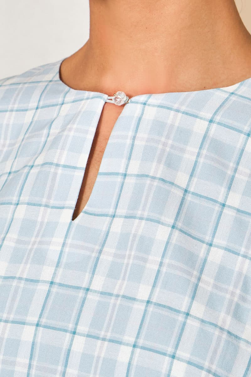 COTTON Calysta Blouse & Skirt - Mint/Brown/Teal Plaid - Image 5