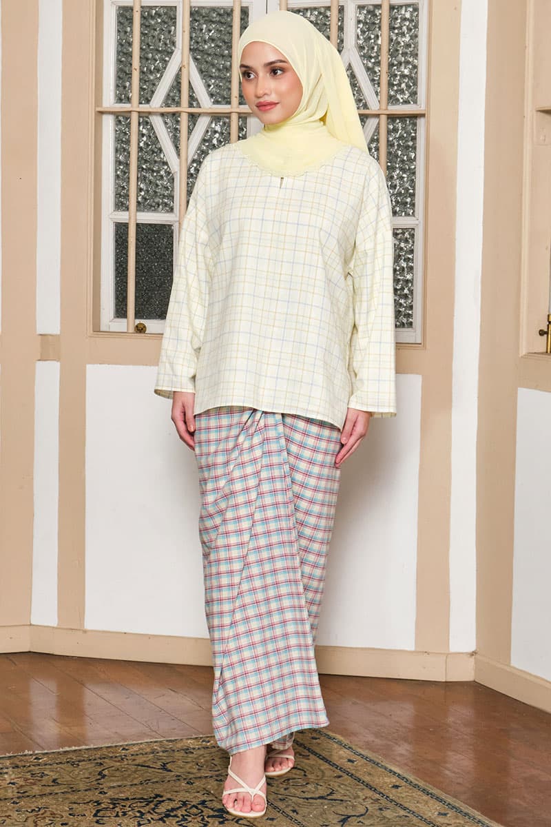 COTTON Calysta Blouse & Skirt - Yellow/Pink/Blue Plaid - Image 1