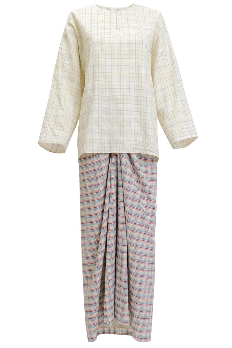 COTTON Calysta Blouse & Skirt - Yellow/Pink/Blue Plaid - Image 2