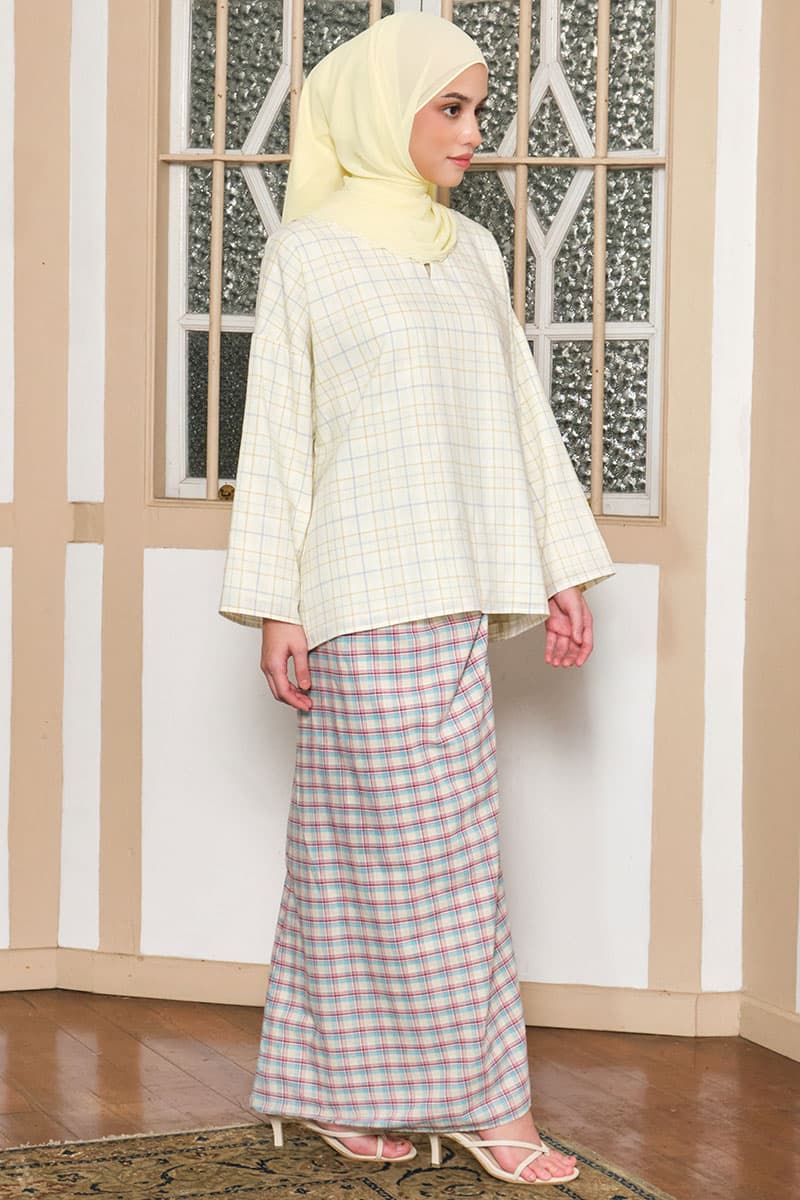 COTTON Calysta Blouse & Skirt - Yellow/Pink/Blue Plaid - Image 3