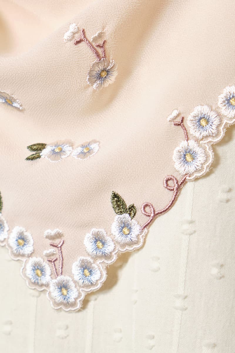 Thalya Embroidered Chiffon Headscarf - Oatmilk - Image 3