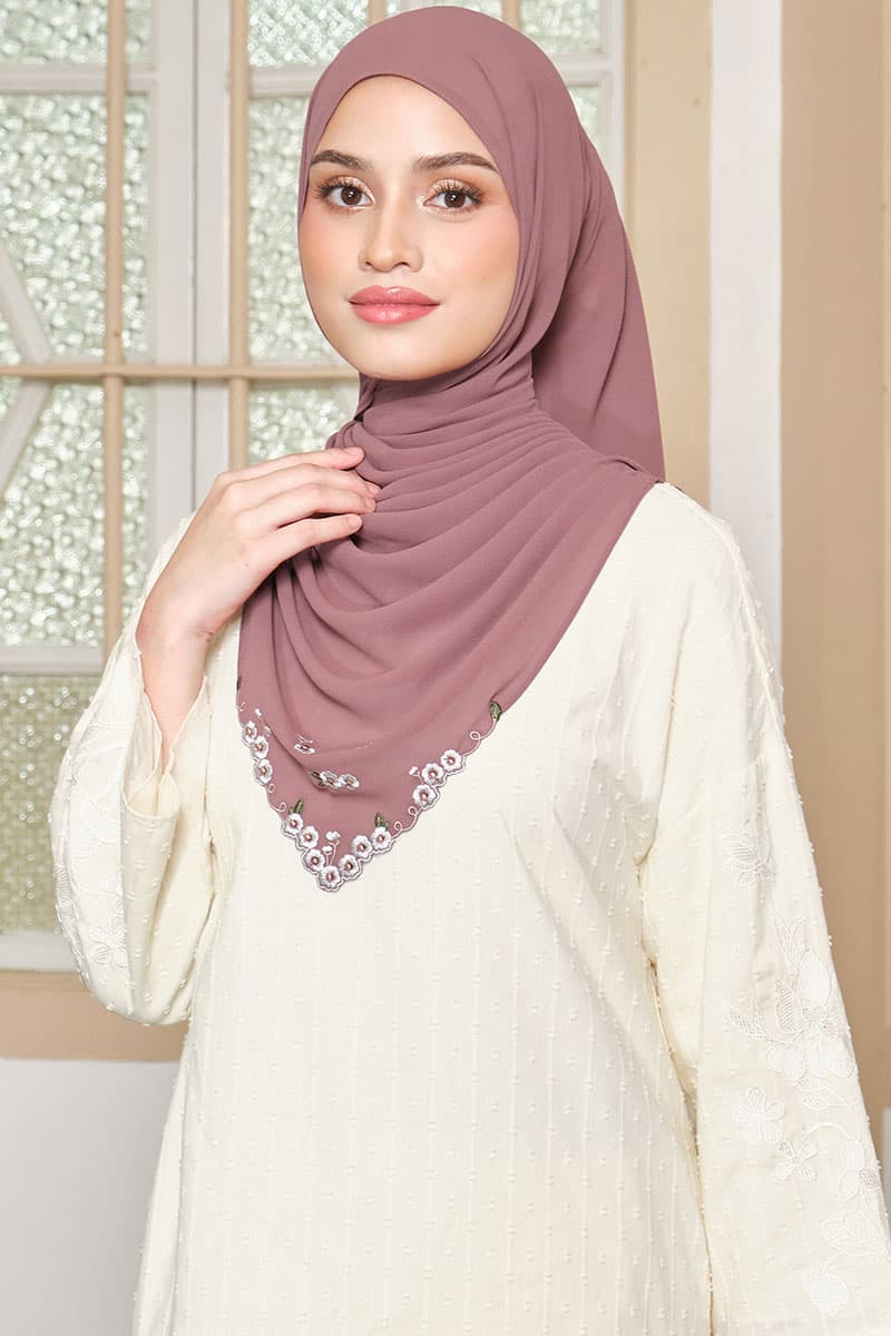 Thalya Embroidered Chiffon Headscarf - Marsala - Image 1