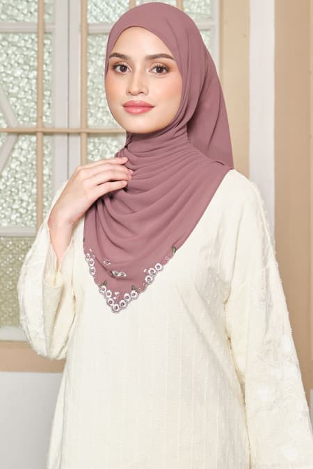 Thalya Embroidered Chiffon Headscarf - Marsala