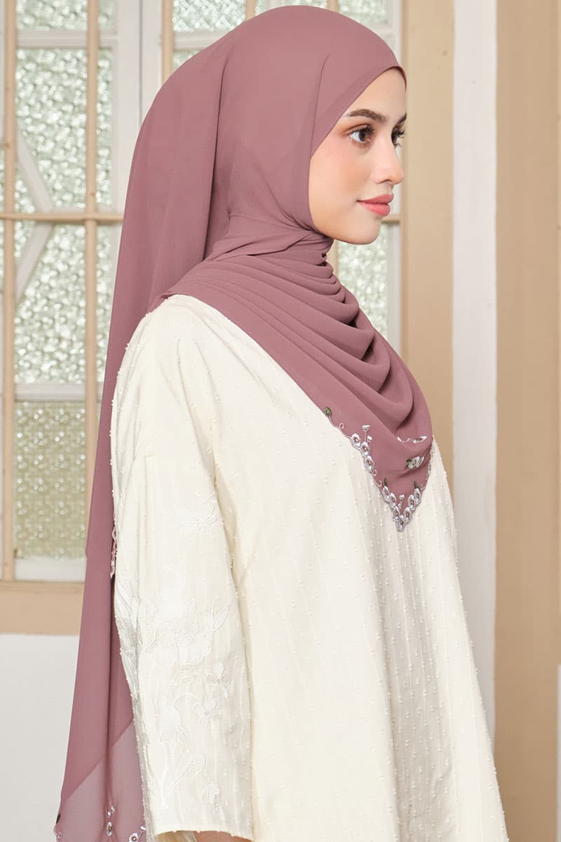 Thalya Embroidered Chiffon Headscarf - Marsala - Image 2