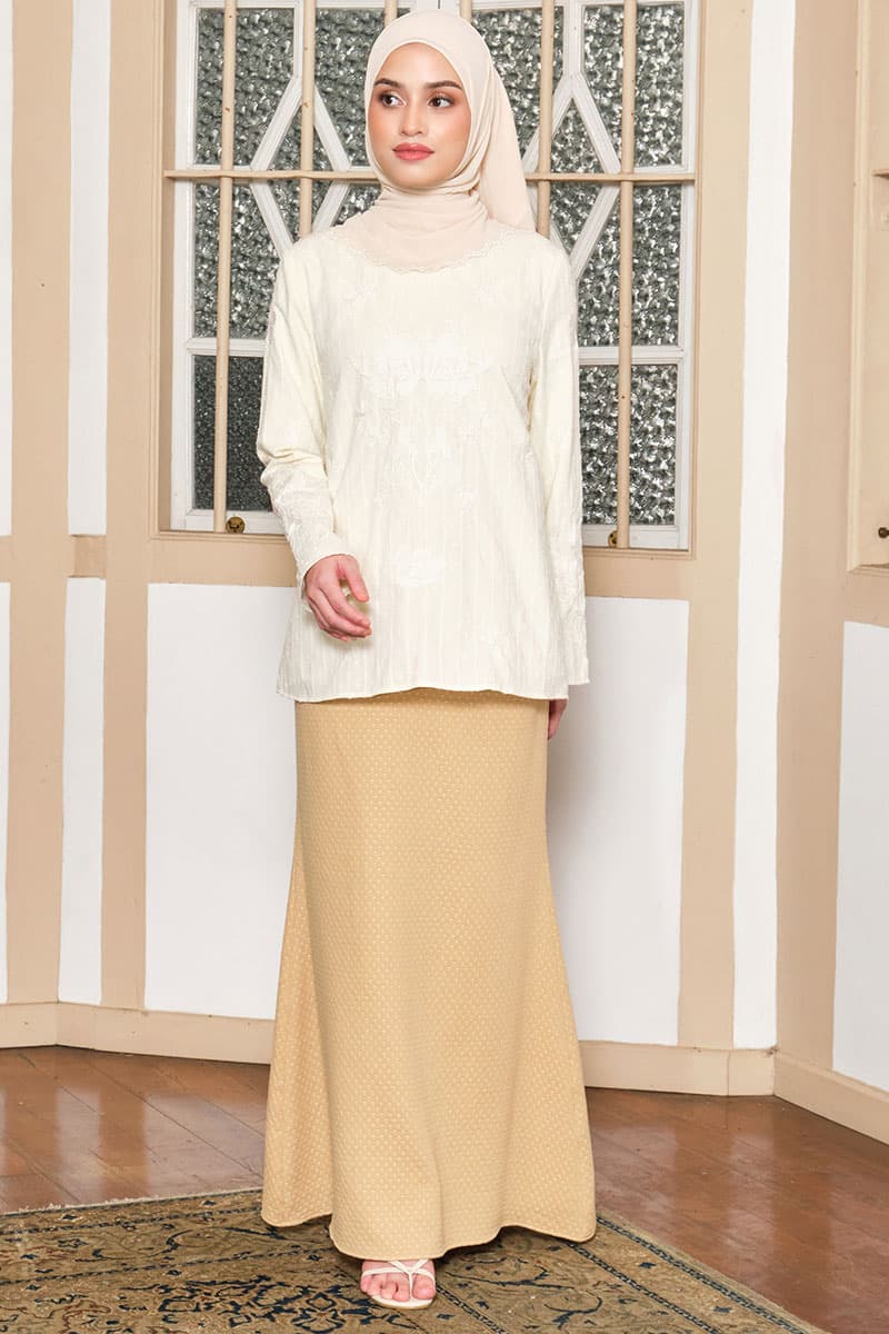 COTTON Ayunda Blouse & Skirt - Cream/Khaki - Image 1