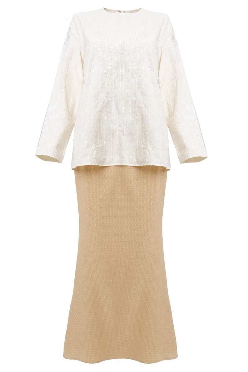 COTTON Ayunda Blouse & Skirt - Cream/Khaki - Image 2