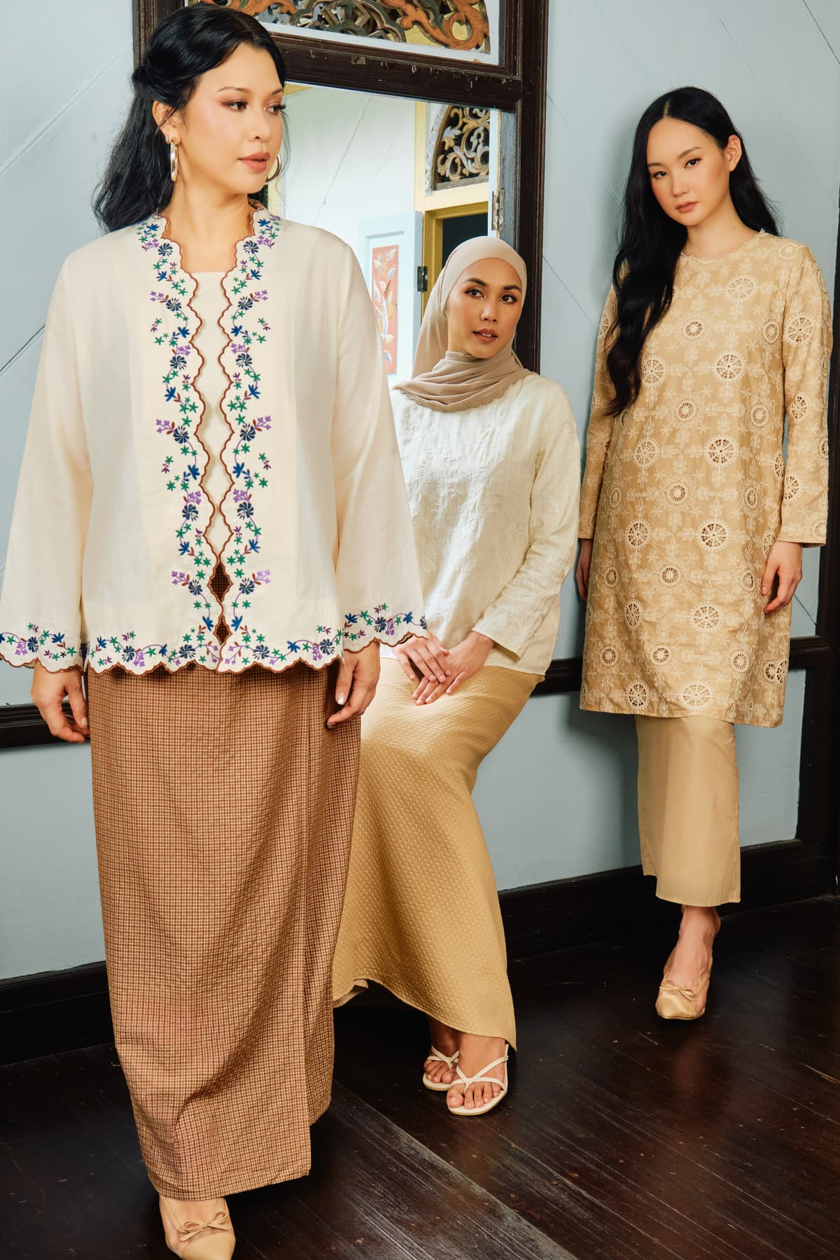 COTTON Ayunda Blouse & Skirt - Cream/Khaki - Image 6