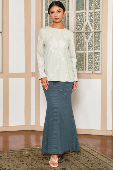COTTON Ayunda Blouse & Skirt - Mint/Forest