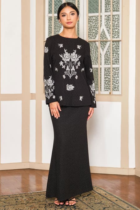 COTTON Ayunda Blouse & Skirt - Black/Black