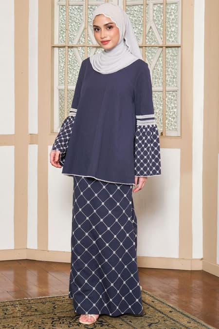 COTTON Qamar Blouse & Skirt - Twilight
