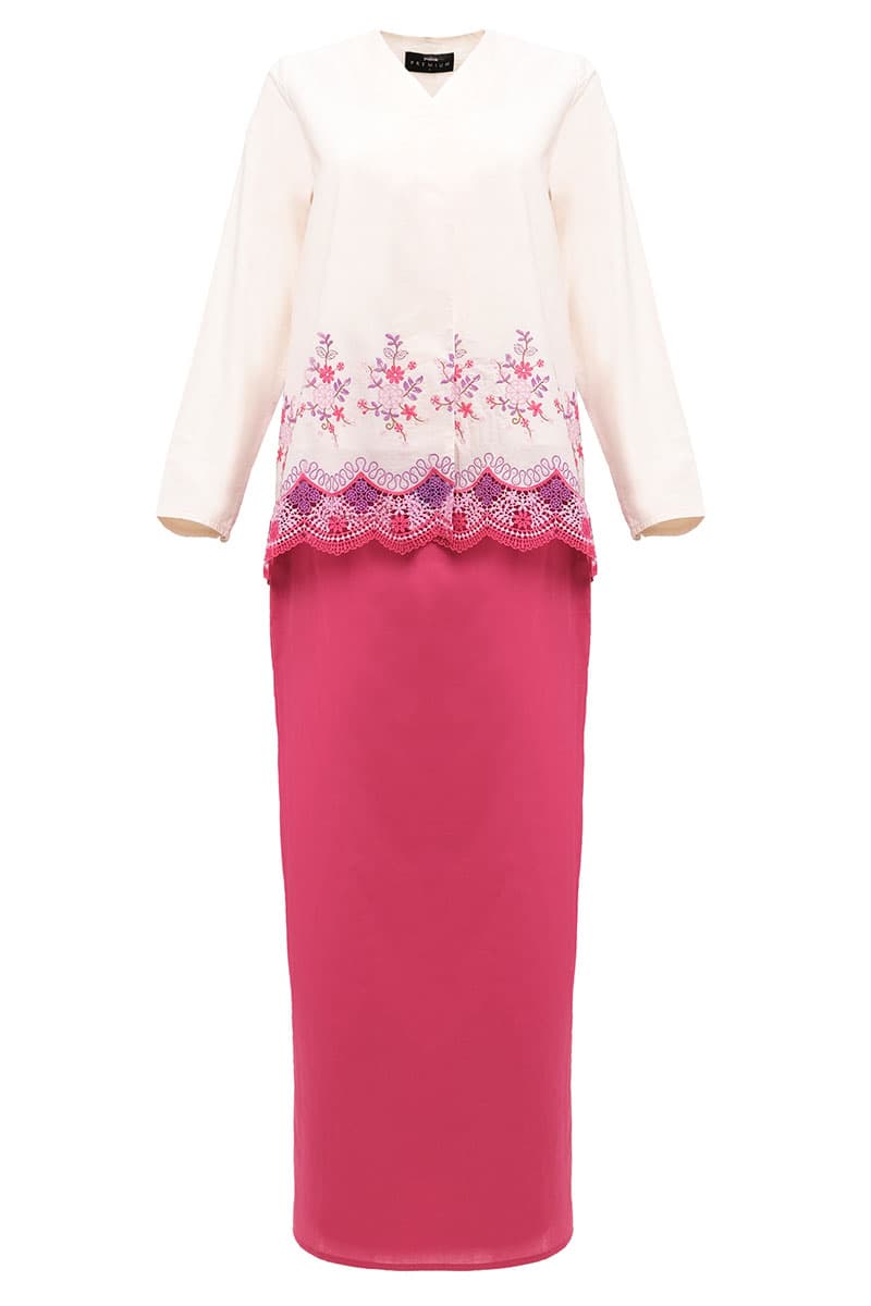 COTTON Salinda Blouse & Skirt - Cream/Fuchsia - Image 2