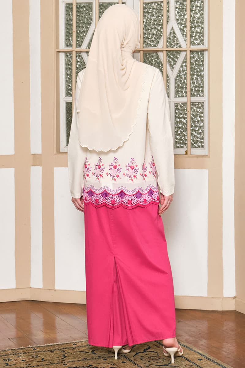 COTTON Salinda Blouse & Skirt - Cream/Fuchsia - Image 4