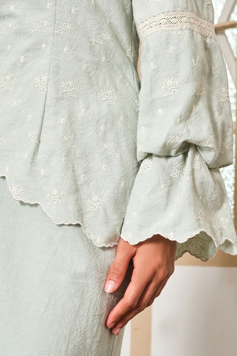 COTTON Tunas Blouse & Skirt - Pale Pistachio - Image 5