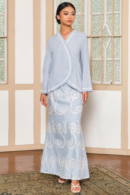 COTTON Tulira Blouse & Skirt - Powder Blue