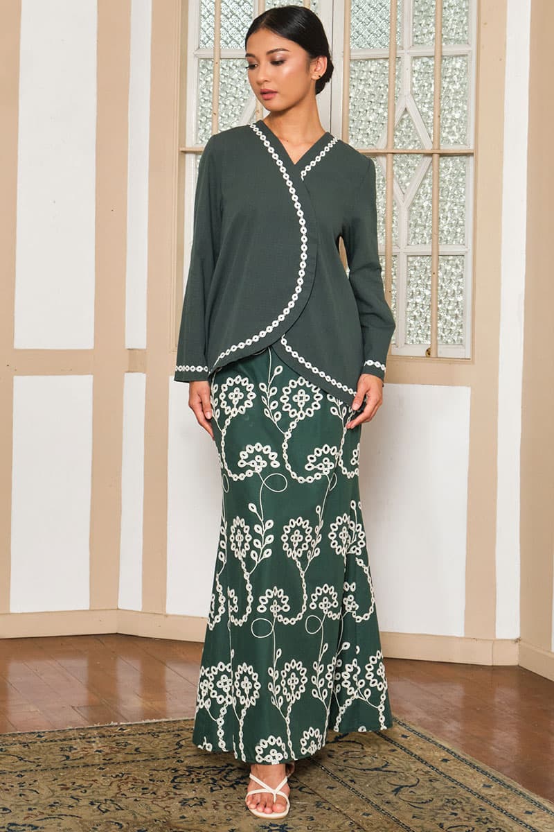 COTTON Tulira Blouse & Skirt - Forest Green - Image 1