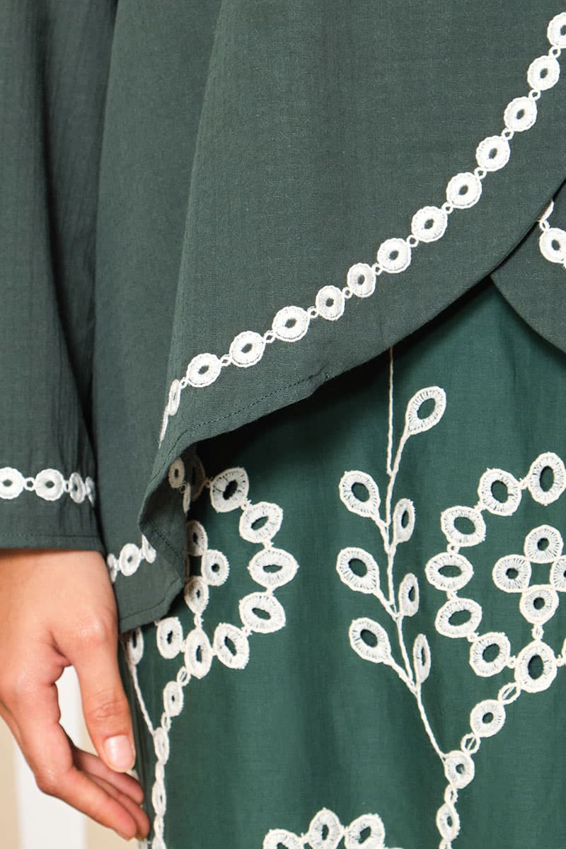 COTTON Tulira Blouse & Skirt - Forest Green - Image 6