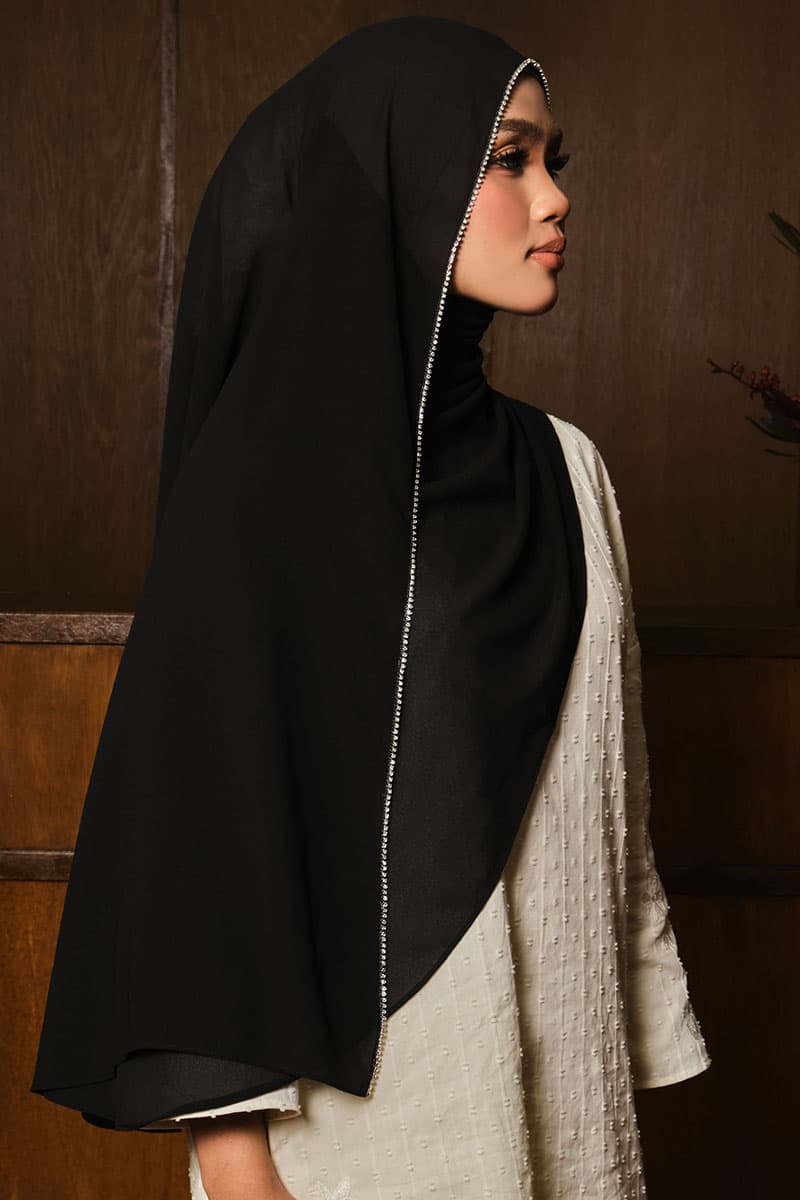 Camelya Beaded Chiffon Headscarf - Black - Image 2