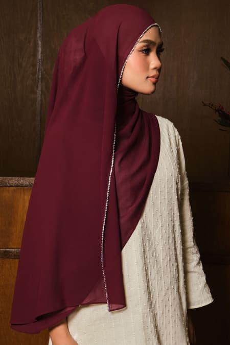 Camelya Beaded Chiffon Headscarf - Burgundy