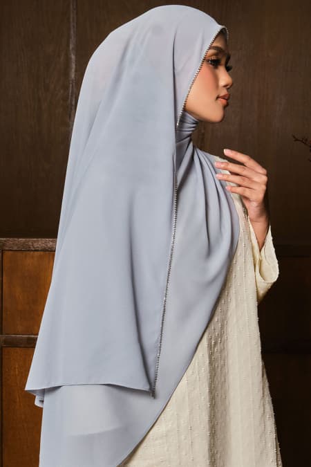 Camelya Beaded Chiffon Headscarf - Ash Blue