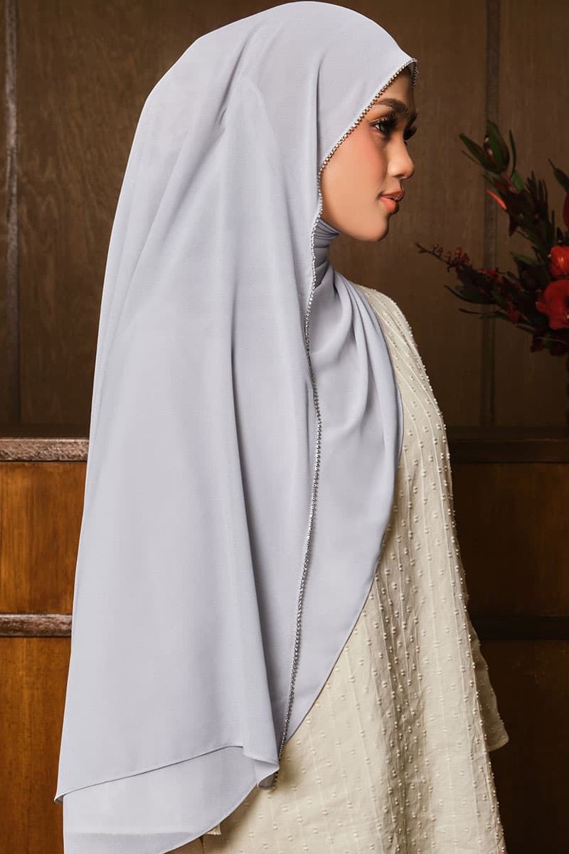 Camelya Beaded Chiffon Headscarf - Light Grey - Image 2