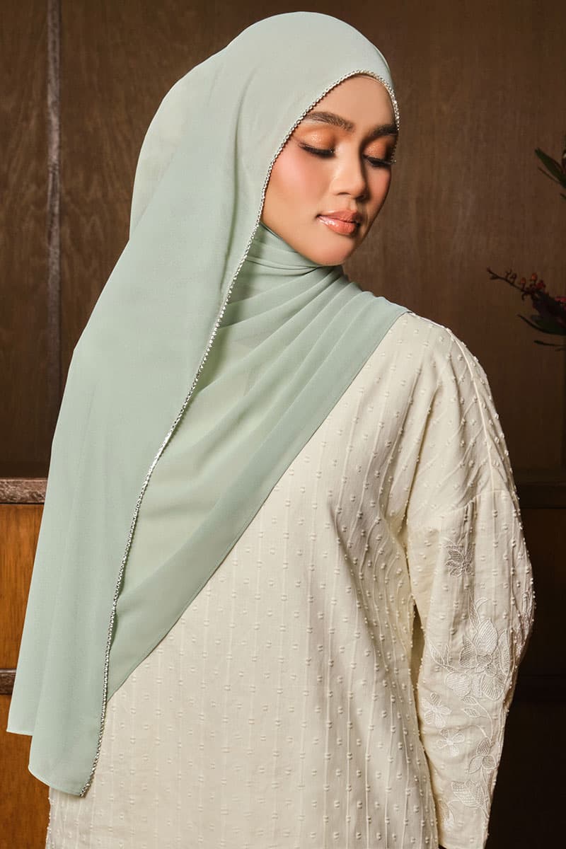 Camelya Beaded Chiffon Headscarf - Seafoam - Image 2