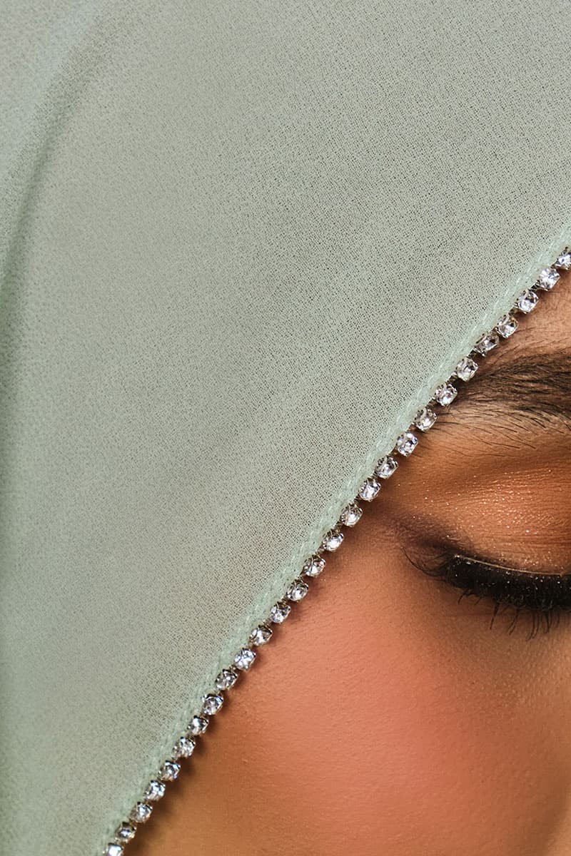 Camelya Beaded Chiffon Headscarf - Seafoam - Image 3